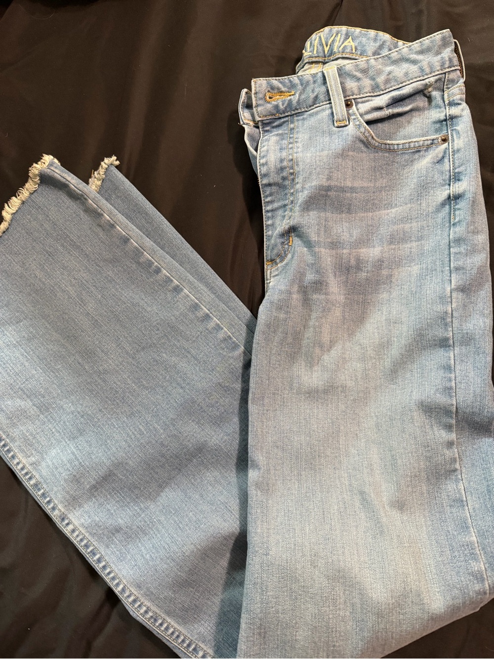 Kimes Ranch Light Wash Frayed-Hem Wide Leg Jeans